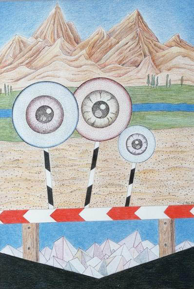 Mit großen Augen durch Ladakh - 28 x 42 - Buntstift, Faserschreiber - 1989